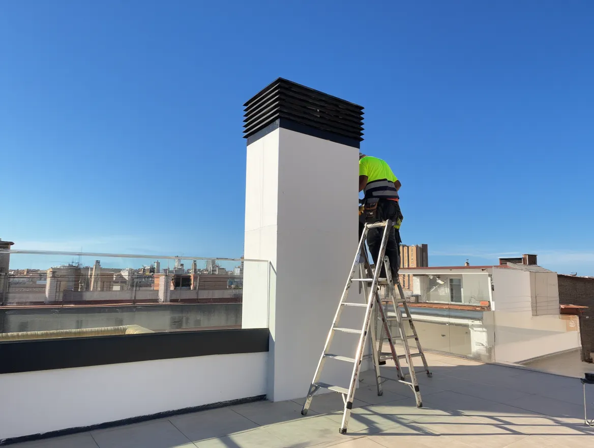 Ejemplo de instalación de remate / sombrerete para chimenea en aluminio lacado